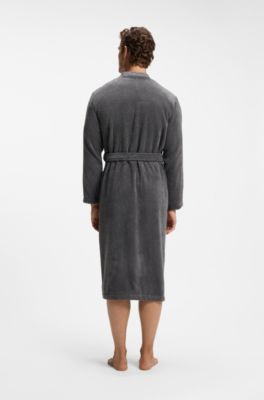 Cotton dressing gown with embroidered logo, Dark Grey