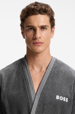 Cotton dressing gown with embroidered logo, Dark Grey