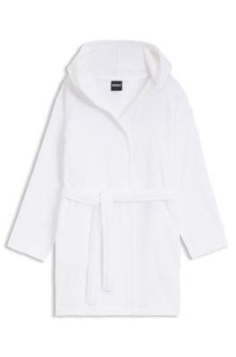 Cotton dressing gown with embroidered logo, White