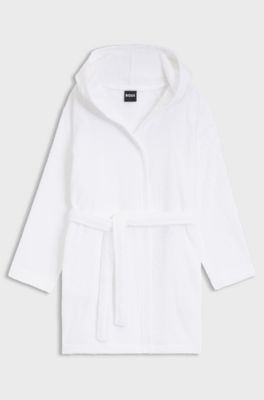 Cotton dressing gown with embroidered logo, White