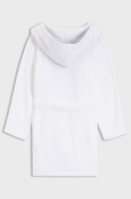 Cotton dressing gown with embroidered logo, White