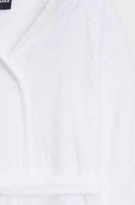 Cotton dressing gown with embroidered logo, White