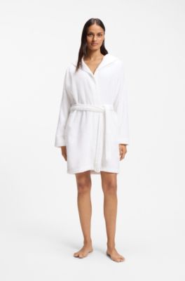 Cotton dressing gown with embroidered logo, White