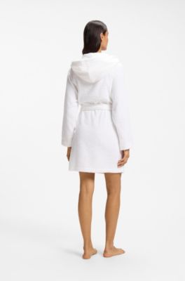 Cotton dressing gown with embroidered logo, White