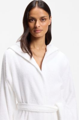 Cotton dressing gown with embroidered logo, White