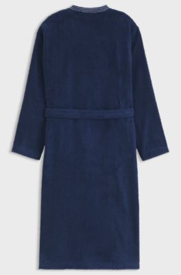 Cotton dressing gown with embroidered logo, Dark Blue
