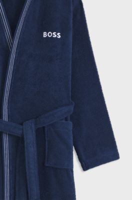 Cotton dressing gown with embroidered logo, Dark Blue