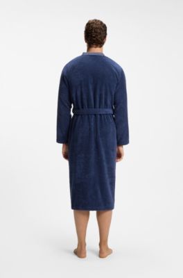 Cotton dressing gown with embroidered logo, Dark Blue