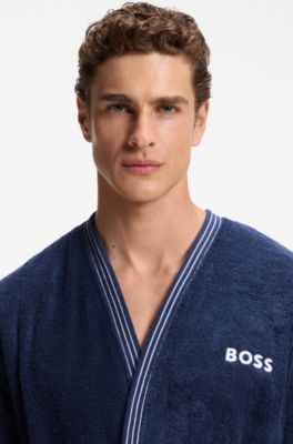 Cotton dressing gown with embroidered logo, Dark Blue