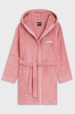Cotton dressing gown with embroidered logo, Pink