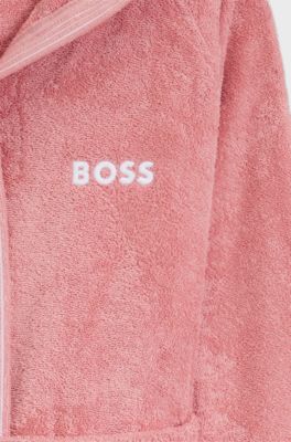 Cotton dressing gown with embroidered logo, Pink