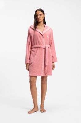 Cotton dressing gown with embroidered logo, Pink