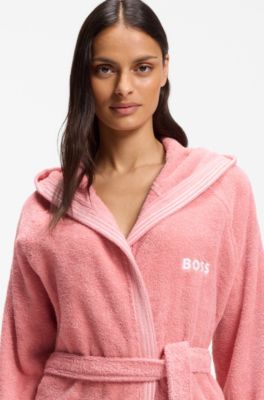 Cotton dressing gown with embroidered logo, Pink