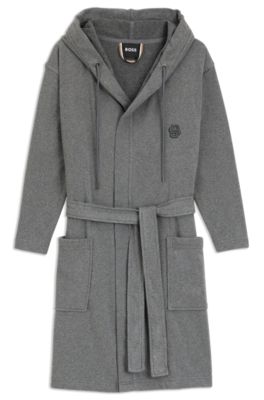 Hooded bathrobe in cotton jersey with Double B monogram, Grey