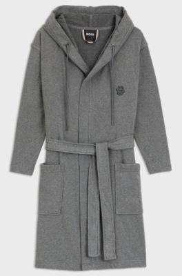 Hooded bathrobe in cotton jersey with Double B monogram, Grey
