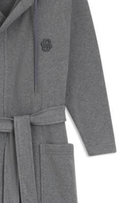 Hooded bathrobe in cotton jersey with Double B monogram, Grey