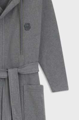 Hooded bathrobe in cotton jersey with Double B monogram, Grey