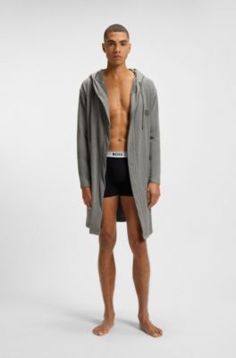 Hooded bathrobe in cotton jersey with Double B monogram, Grey