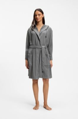 Hooded bathrobe in cotton jersey with Double B monogram, Grey