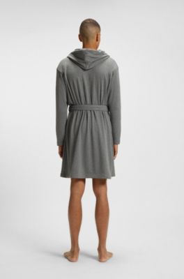 Hooded bathrobe in cotton jersey with Double B monogram, Grey