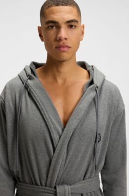 Hooded bathrobe in cotton jersey with Double B monogram, Grey