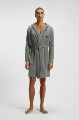 Hooded bathrobe in cotton jersey with Double B monogram, Grey