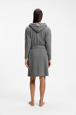 Hooded bathrobe in cotton jersey with Double B monogram, Grey