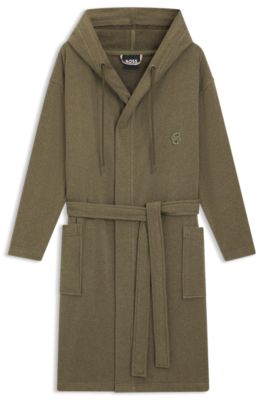 Hooded bathrobe in cotton jersey with Double B monogram, Khaki