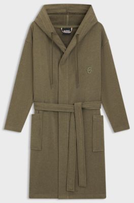 Accappatoio in jersey di cotone con cappuccio e monogramma Double B, Kaki