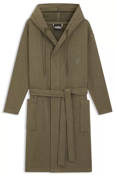 Hooded bathrobe in cotton jersey with Double B monogram