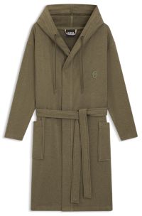 Badjas van katoenen jersey met capuchon en Double B-monogram, Kaki