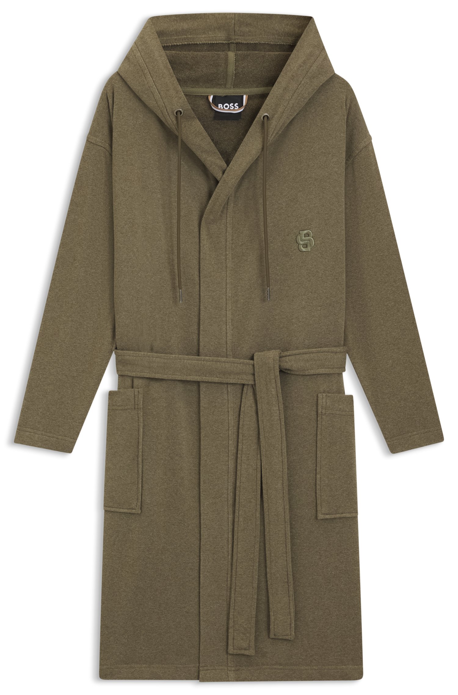 Boss Hooded bathrobe in cotton jersey with Double B monogram morgonrockar herr