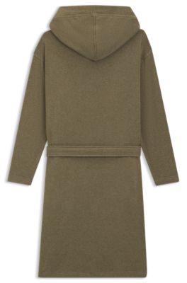 Hooded bathrobe in cotton jersey with Double B monogram, Khaki