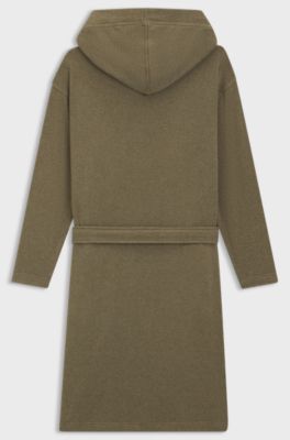 Hooded bathrobe in cotton jersey with Double B monogram, Khaki