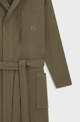 Hooded bathrobe in cotton jersey with Double B monogram, Khaki