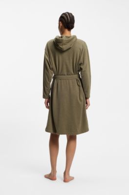 Hooded bathrobe in cotton jersey with Double B monogram, Khaki