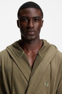 Hooded bathrobe in cotton jersey with Double B monogram, Khaki