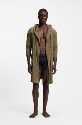 Hooded bathrobe in cotton jersey with Double B monogram, Khaki
