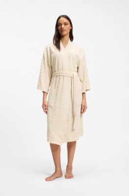 Boss Cotton-blend dressing gown with sculpted monogram pattern morgonrockar dam – bild 3