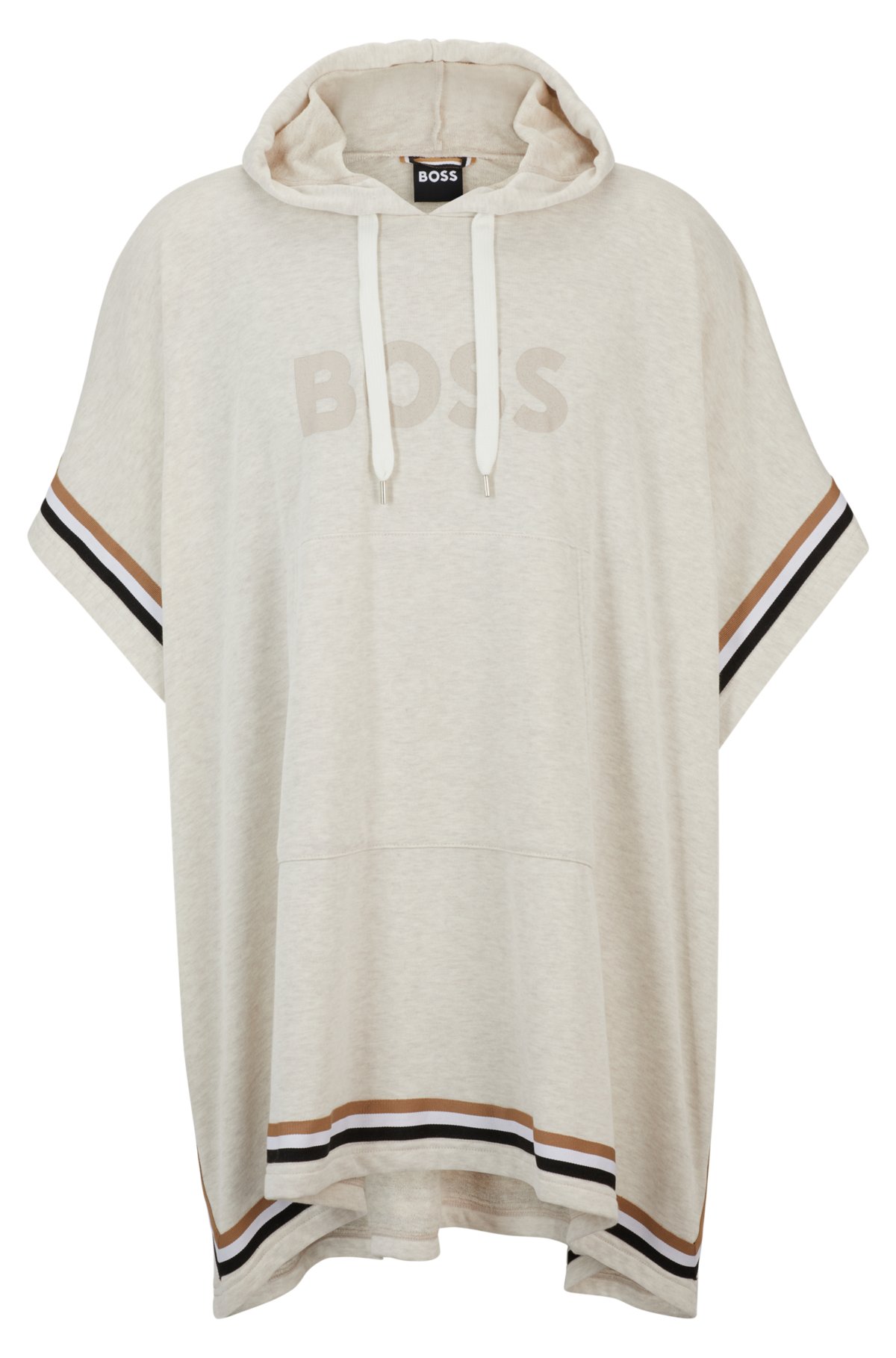 BOSS - Hooded beach poncho with logo and signature stripes