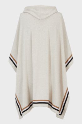 Hooded beach poncho with logo and signature stripes, Light Beige