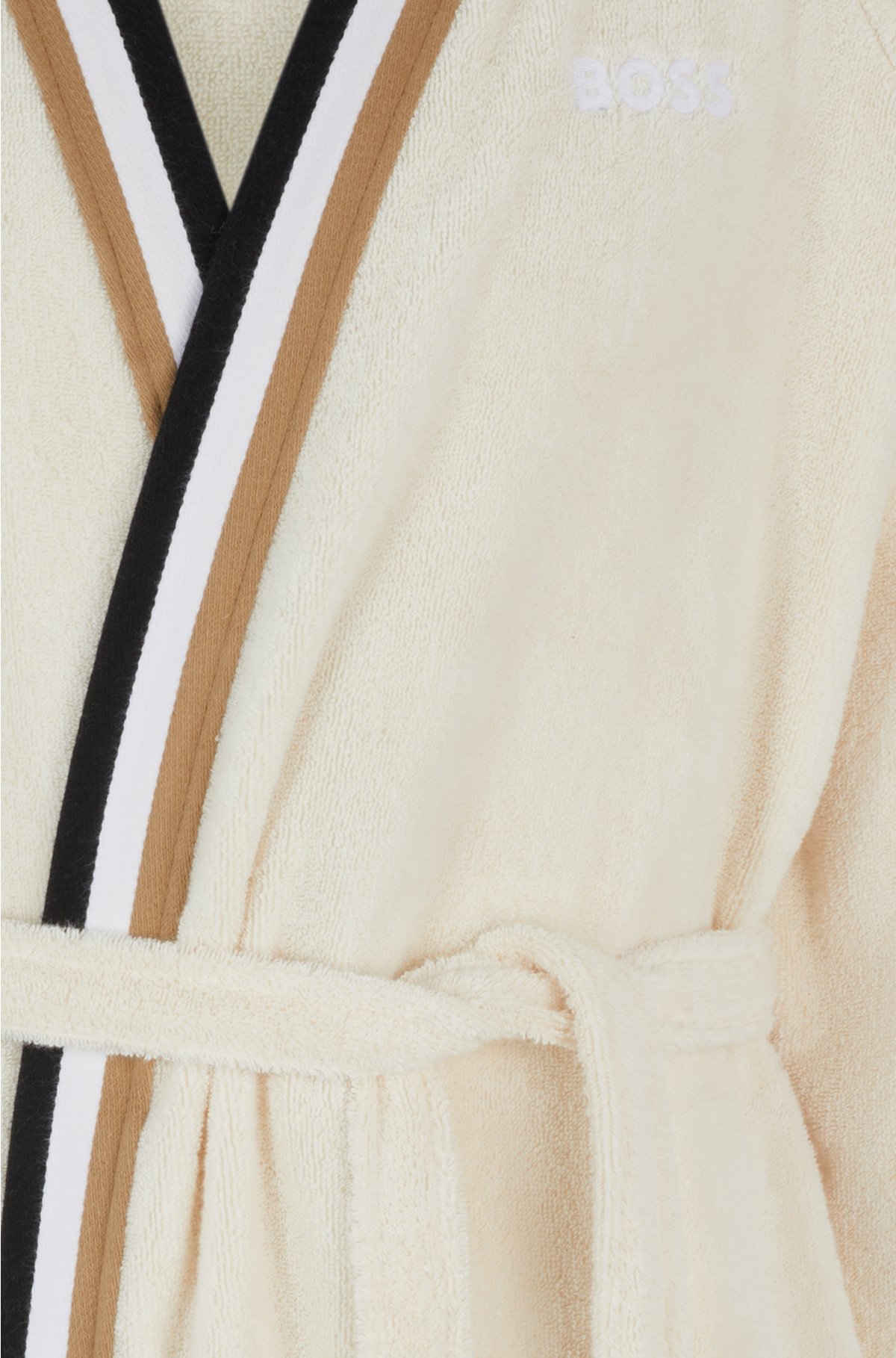 Cotton jacquard dressing gown with signature-stripe trim, Light Beige
