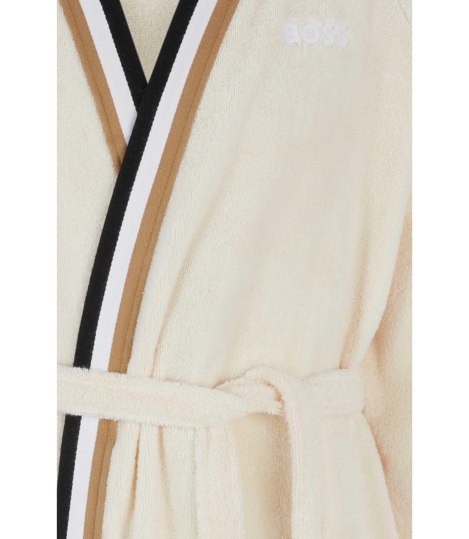 BOSS - 시그니처 스트라이프 트리밍 코튼 드레싱 가운 - 라이트 베이지