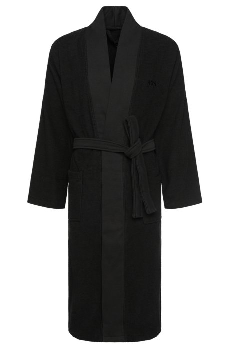 Kimono-style bathrobe in combed Aegean cotton, Black