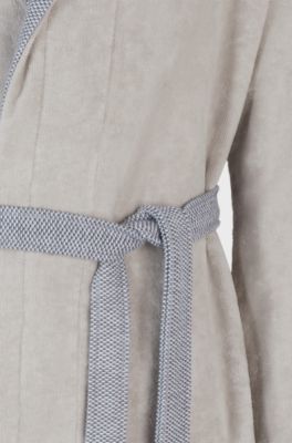 Cotton-velvet dressing gown with embroidered logo, Light Beige