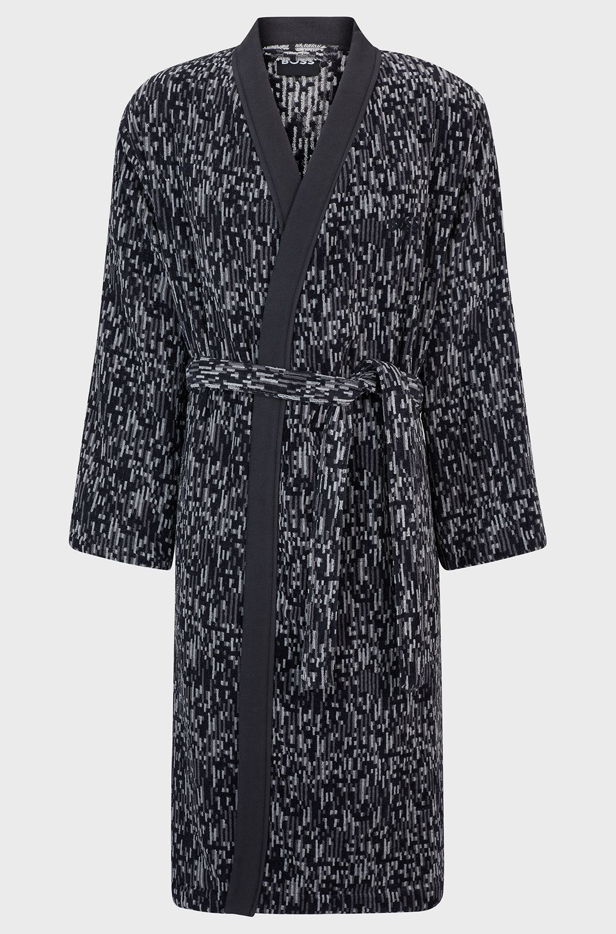 Cotton-jacquard dressing gown with embroidered logo, Dark Grey