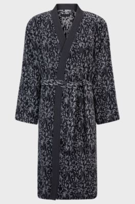 Cotton-jacquard dressing gown with embroidered logo, Dark Grey