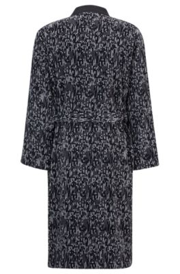 コットンジャカード ドレッシングガウン ロゴエンブロイダリー, ダークグレー