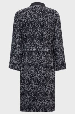 Cotton-jacquard dressing gown with embroidered logo, Dark Grey
