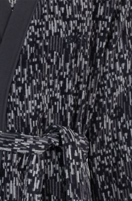 Cotton-jacquard dressing gown with embroidered logo, Dark Grey